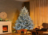 7 FT Pre-lit Snow Flocked Christmas Tree, Artificial Hinged Xmas Pine Tree with 1100 Branch Tips, 02996300