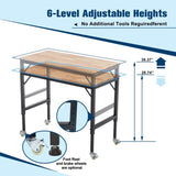 48" Heavy-Duty Adjustable Workbench for Garage, Rubber Wood shop table W/Metal Wheels, Hardwood W1422P218518