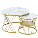 ZNTS ON-TREND Φ27.5'' & Φ17.7'' Nesting Coffee Table with Marble Grain Table Top, Golden WF320405AAK