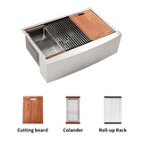 33x22x10"Farmhouse Apron Single Bowl Stainless Steel Kitchen Sink with Workstation W2898P228900