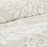 3 Piece Tufted Cotton Chenille Floral Comforter Set Off-White King/Cal King B035128916