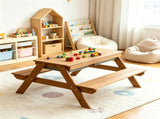 3-in-1 Kids Picnic Table with Adjustable Umbrella, Fir Wood Outdoor Activity Table Set with 27708092