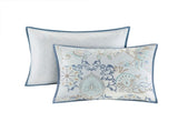 8 Piece Cotton Floral Printed Reversible Comforter Set Blue Cal King B03597067