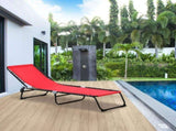 Wine Red Folding Chaise Lounge Pool Chair, 4-Position Reclining Back with Pillow & Breathable Mesh 52389150