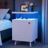 ZNTS LED Nightstand LED Bedside Table End Tables Living Room with 4 Acrylic Columns, Bedside Table with W2178133344