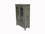 Farmhouse Storage Cabinet, Distressed Wood Kitchen Pantry Cabinet with 2 Glass Doors & 2 Drawers, W2295P475273
