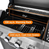 Propane Grill 4 Burner Barbecue Grill Stainless Steel Gas Grill with Side Burner for Outdoor BBQ, W1650P266370