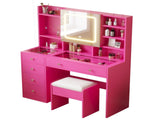 Barbie pink particle board, tempered glass top, linen-finished triamcinol finish, 5-drawer dressing 95995361