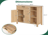 Natural Rattan Buffet Sideboard, Pull-Out Drawer & 3 Open Shelves, 3-Position Adjustable Cabinet 49396034