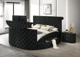 Luxurious 1pc Oval Nightstand Plush Tufted Upholstery 8mm Tempered Glass Top Rounded Sides Two B2741P321022