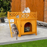 ZNTS 2-Story Wooden Feral Cat House Dog House for Outdoor and Indoor, Pet House with Stairs, Yellow 64064816