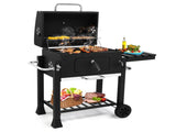 Charcoal Grill with Foldable Side Table and Wheels, Heavy-duty BBQ Grill for Outdoor Picnics Patio 52462179