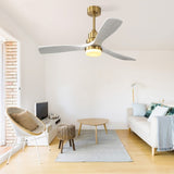 52 Inch Ceiling Fan With Dimmable Led Light 3 Solid Wood Blades Remote Control Reversible DC Motor W882P235358