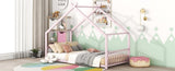 Twin Size Metal House Bed, Pink MF305886AAH
