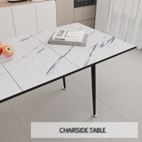 ZNTS 47" expandable to 63" inch MDF square white marble patterned dining table, modern industrial kitchen W2189P174790