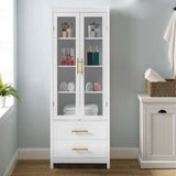 2 Glass Doors 2 Drawers Bathroom Standing Cabinet, Modern Style Bookcase, Household Storage Lockers, 80859839