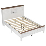 Farmhouse Platform Bed with Double Sliding Barn Door, Queen Size Rustic Wood Bed with
Charging WF317944AAK