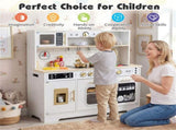 Kids Wooden Play Kitchen with Realistic Lights & Sounds, Pretend Ice Maker & Storage for Toddlers 24368819