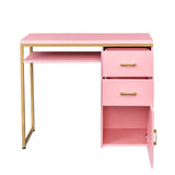 ZNTS FCH pink particle board iron pipe 97*35*78cm 2 drawers and 1 door computer desk can be used in 37906813