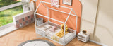 Twin Size Metal House Bed with Fence and Door, White MF315932AAK