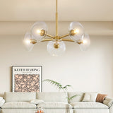 Modern Gold 5-Light Sputnik Chandelier with Clear Glass Shades, Mid-Century Hanging Pendant Light W1340P233172