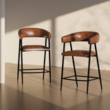 26'' Counter Stools Set of 2, Pu Upholstered Counter Stools with iron Frame, Backrest, Footrest, Arm N780P199985B