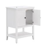 24" White Modern Sleek Bathroom Vanity Elegant Ceramic Sink with Solid Wood Frame Open Style Shelf N725P189823K