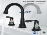 2-Handle 8 inch Widespread Bathroom Sink Faucet Matte Black Lavatory Faucet 3 Hole 360&deg Swivel 07167218