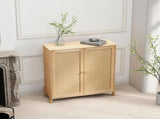 Mid-Century Modern Storage Cabinet with Woven Rattan Doors & Adjustable Shelves - Perfect for Living W3151P288911