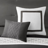 8 Piece Embroidered Comforter Set Dark Grey Queen B035P266658