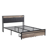 Queen Size Metal Platform Bed Frame with upholstery storage function Headboard and USB LINER and W311133402