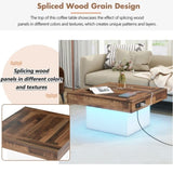 ON-TREND 31.4'' x 31.4'' Farmhouse Coffee Table with 2 USB Ports and Outlets, Brown Spliced Wood N721P189320K