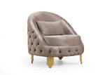 Modern Style Button Tufted Chair Made Of Wood and Gold Coated Metal Legs in Taupe Color 698781276105