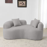 66.93 Inch Curved Loveseat Grey Full Compression Sponge Sofa, Teddy Velvet Fabric, No-Assembly W3612P332116