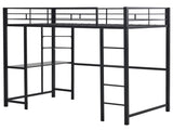 Twin Size Metal Loft Bed with Desk and Storage Shelves, 2 Built-in Ladders & Guardrails, Loft Bed 24084239