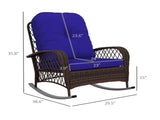 Dark Blue Wicker Porch Rocker with Soft Plush Cushion, Weather Resistant Rattan Rocking Chair 79367051