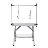 ZNTS 36" Folding Dog Pet Grooming Table Stainless Steel Frame Rubber Mat on Board with Adjustable Arm and 90395120