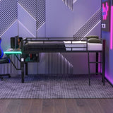 Gaming mid loft bed with desk, LED, Twin, Black MF313231AAB