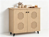 Closed Entryway Shoe Storage Cabinet, Natural Finish Engineered Wood Narrow Shoe Organizer Cabinet 58982031