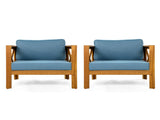 Outdoor Acacia Wood Club Wooden Armchair with Cushions , Conversation Set,Teak Finish,Blue N770P264304T
