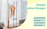 70" Industrial Coat Rack, Solid Wood & Silver Stainless Steel Clothing Rack, Double Layer Hanger for W2920P276826