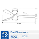 52" Intergrated LED Ceiling Fan Lighting with Solid Wood Blade W1367P171086