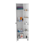Urano Corner Linen Cabinet, Five External Shelves, Single Door, Four Interior Shelves -White B20091991