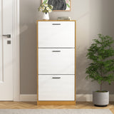 Shoe Storage Cabinet with 3 White Panel Flip Drawers, Freestanding Organizer for Entryway, Narrow W409P194946