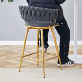 Two-piece rotating swivel chair, Dark gray cotton linen soft seat, golden metal legs, rust-proof W2920P281916