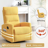 Manual Recliner Chair with Rocker and Swivel in Fabric for Living Room, Yellow W3224P289295