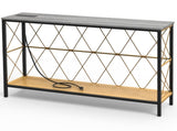 41.7" Console Table with Power Outlet, 2-Tier Hand Woven Paper Rope Shelf, Industrial Entryway Sofa 50041984