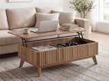 Walnut Lift Top Coffee Table with Fluted Design, 90.1750.8041.91cm Rubber Wood Legs Table with 2 06205600