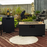 Rattan Fire Pit Table with Propane Tank Holder, Fire Table with Ceramic Tile Table Top W853P202194