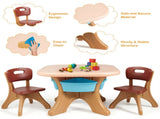 Brown Kids Table and 2 Chairs Set with 4 Storage Boxes, Toddler Activity Table for Drawing Playing 90631640